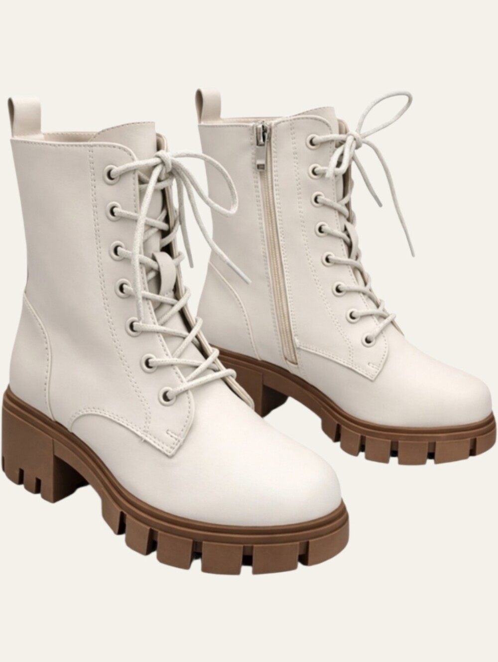 Dirty Laundry Newz Ivory Chunky Lug Combat Boots NIB Size 10